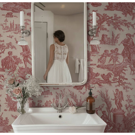 Toile de Jouy pattern wallpaper - Red